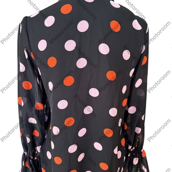 Asos Size 6 Black Polka Dot Sheer Long Sleeve Button Blouse - Picture 5 of 6